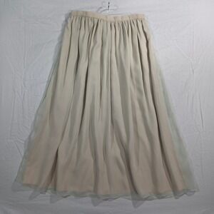 Vintage 80s William Pearson Pleated Chiffon Maxi Skirt 14 Cream USA Cottagecore